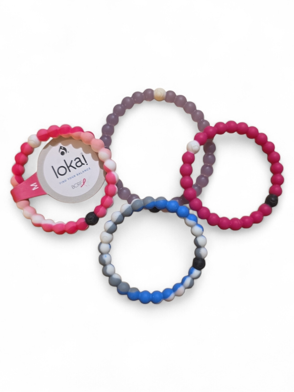 Lokai Pink, Magenta, Purple & Blue Silicone Bead Bracelets (Set of 4)